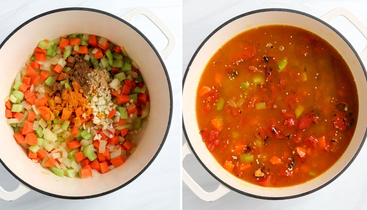 veggies sauteed in pot with water added in.