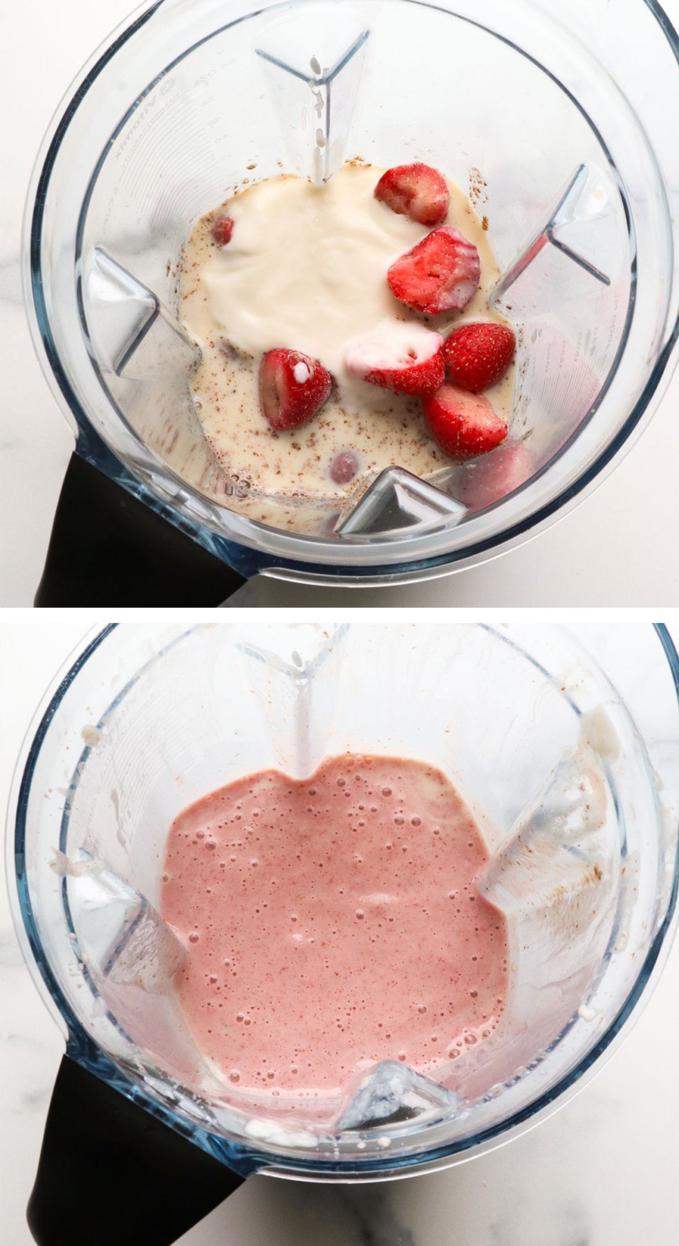 yogurt, fruit, and milk blended together until smooth.